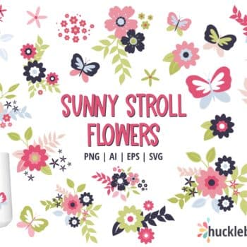 Pink Flowers Clipart and Vector Set