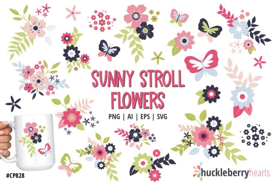Pink Flowers Clipart and Vector Set