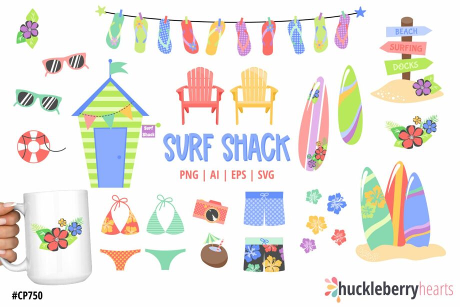 Assorted beach themed clipart and svg files