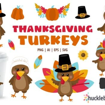 Assorted Thanksgiving Turkey Character clipart set