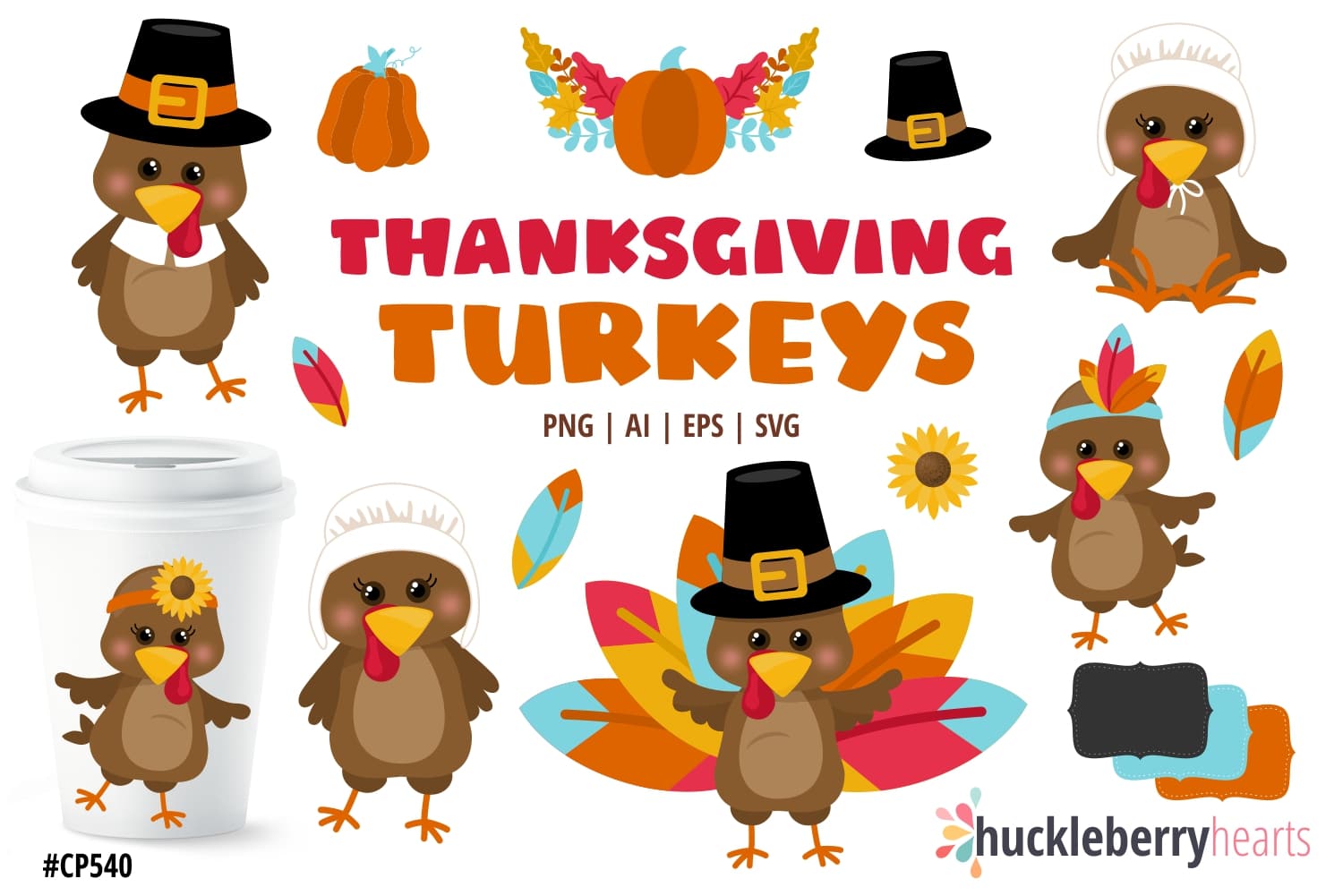 Assorted Thanksgiving Turkey Character clipart set