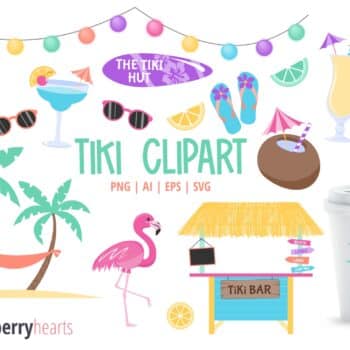 Tiki Themed Tropical Clipart set