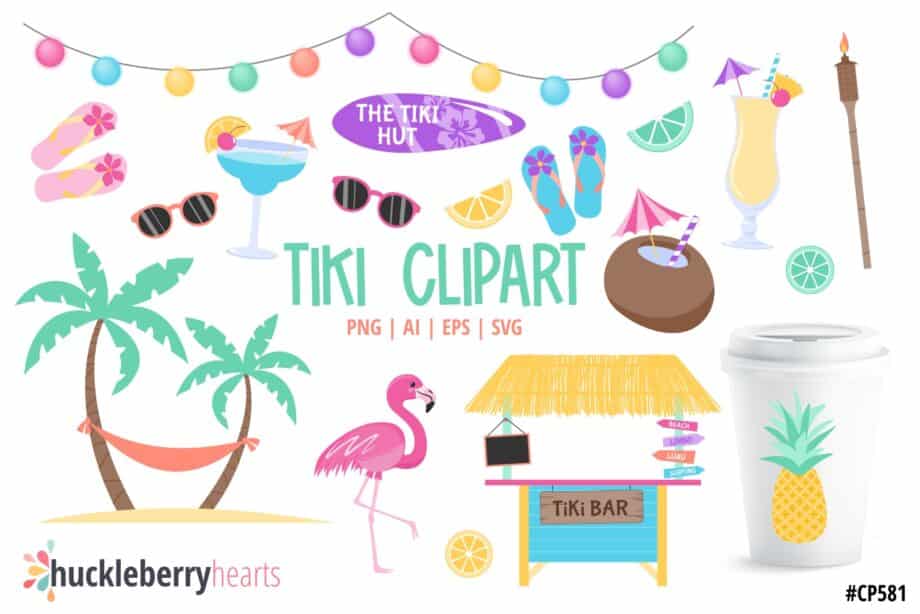 Tiki Themed Tropical Clipart set