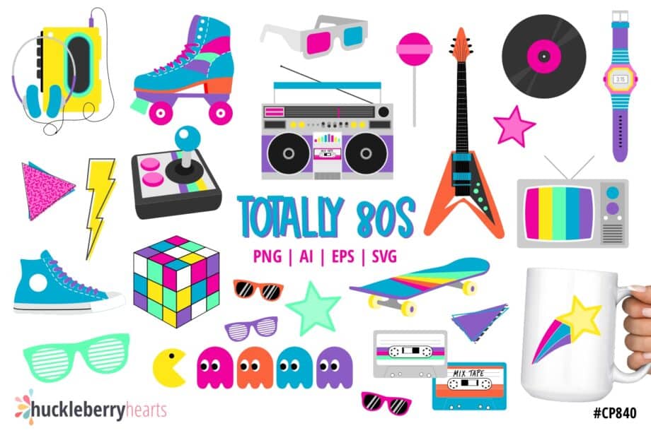 80s Clipart Bundle | Cute Retro SVG Set | Neon Cut Files