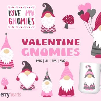 Valentines Day themed gnome clipart set