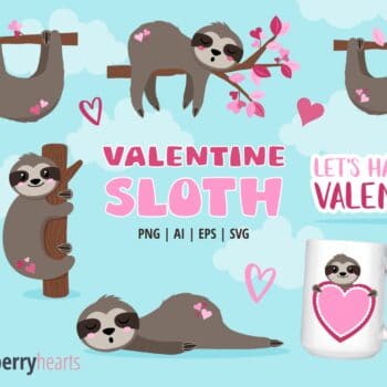 Valentine's Day Sloth Clipart Set