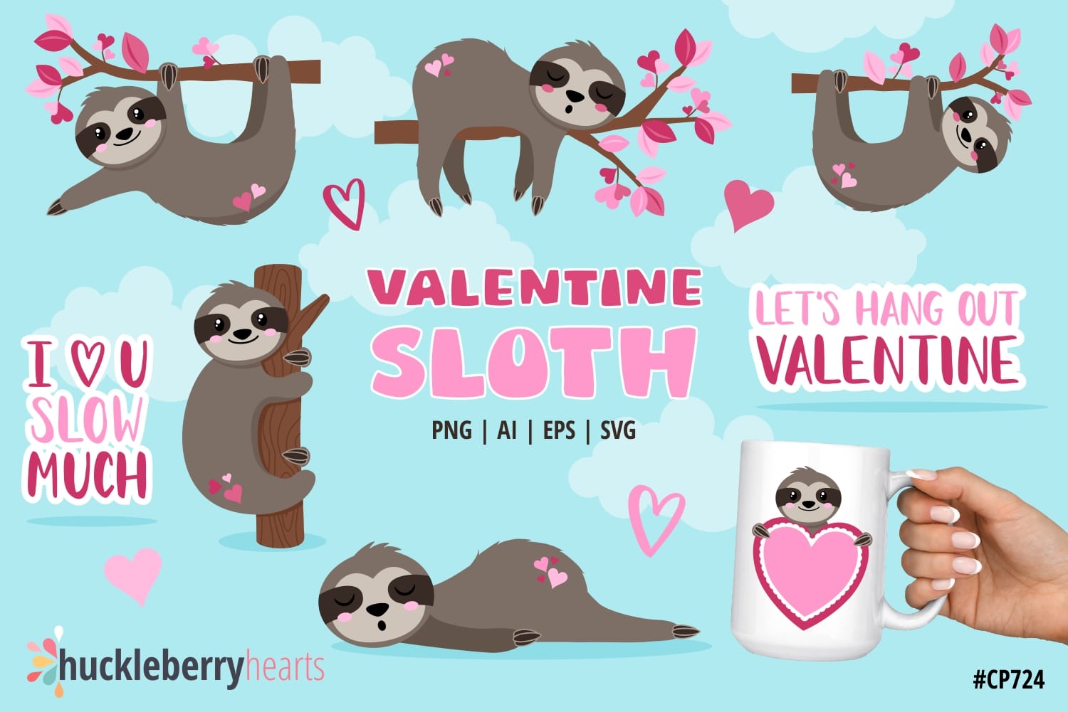 Valentine's Day Sloth Clipart Set