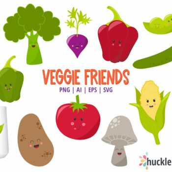 Assorted Vegetable Characters Clipart and Vector Set