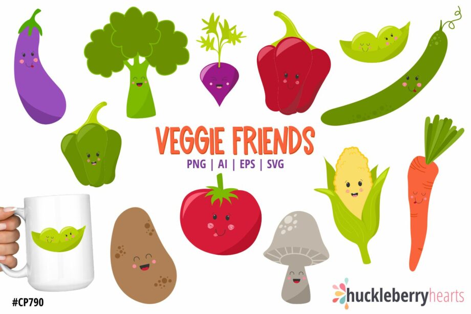 Assorted Vegetable Characters Clipart and Vector Set