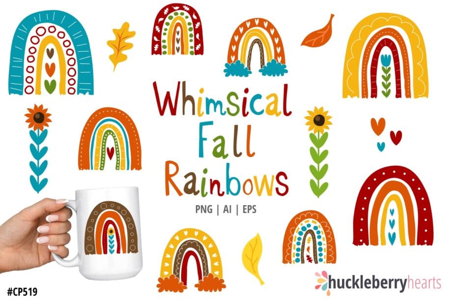 Whimsical Autumn Rainbows Clipart Set