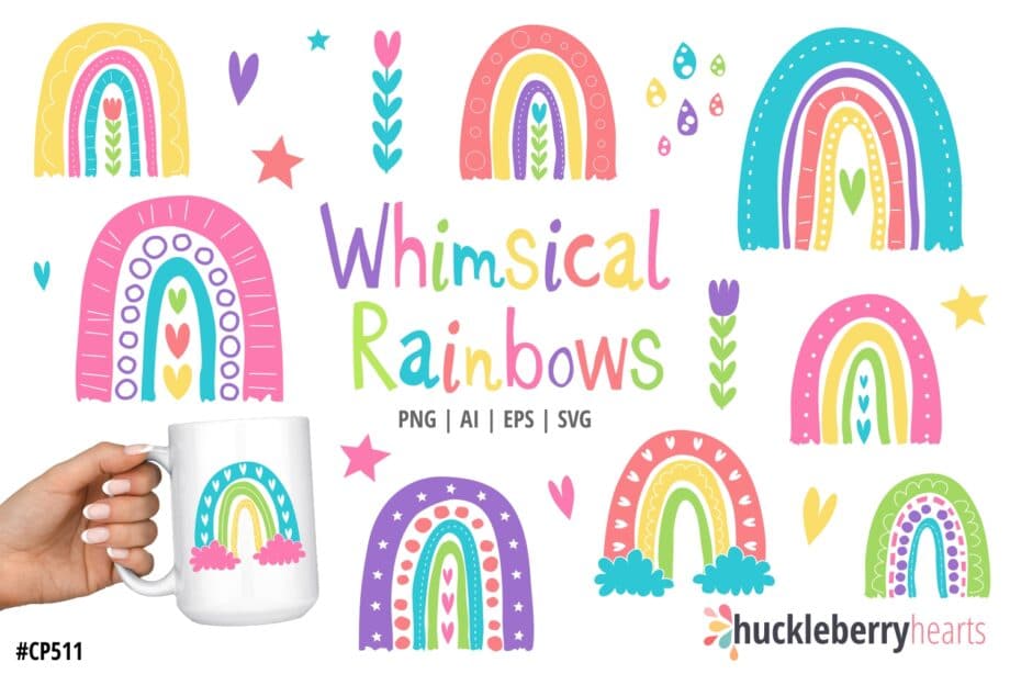 Whimsical Handrawn Rainbow Clipart Set