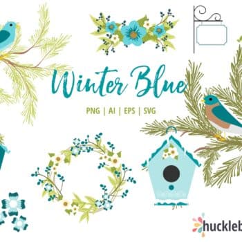 Winter Blue Birdhouses Clipart