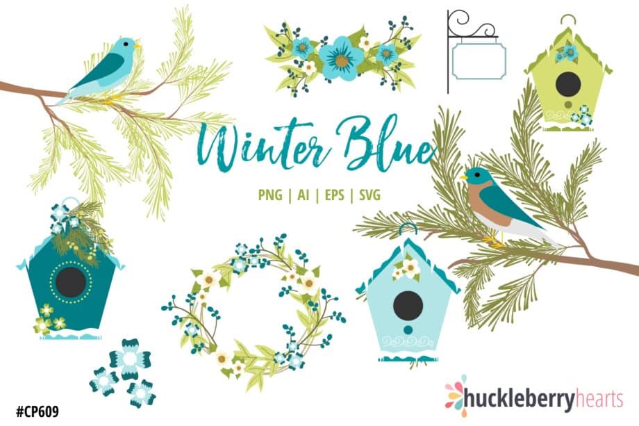 Winter Blue Birdhouses Clipart