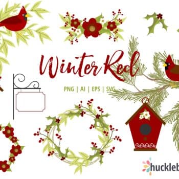 Winter Red Birdhouses Clipart