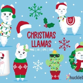 Assorted Christmas Llama and Cactus Clipart and SVGs