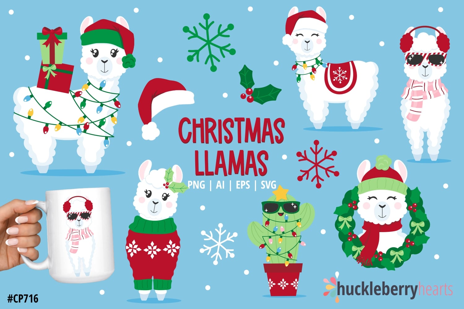 Assorted Christmas Llama and Cactus Clipart and SVGs