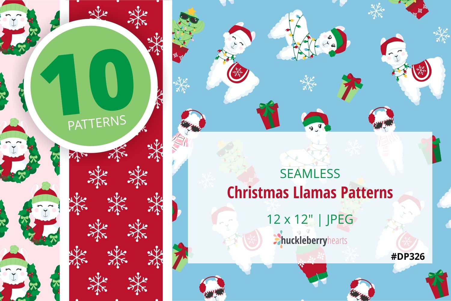Assorted Christmas Llama seamless digital patterns