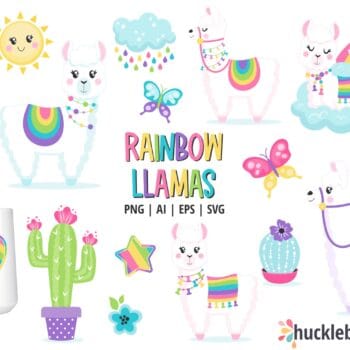 Assorted Rainbow Colored Llama Clipart and Vectors