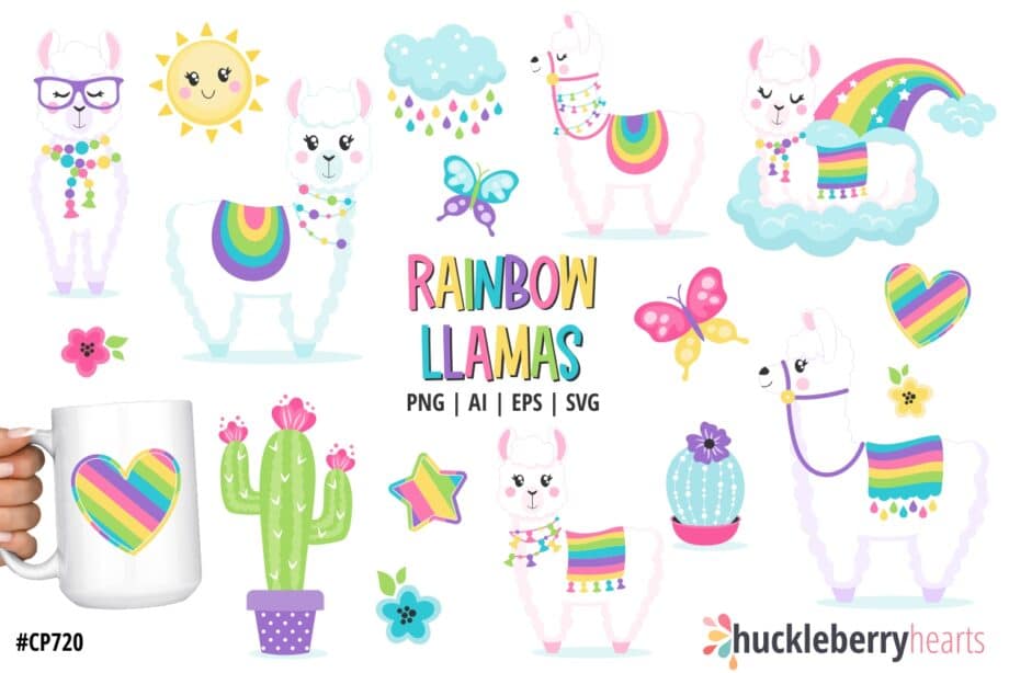 Assorted Rainbow Colored Llama Clipart and Vectors