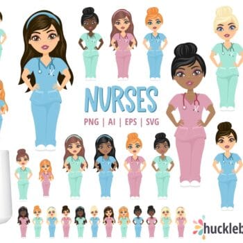 Assorted woman nurses clipart and svg files