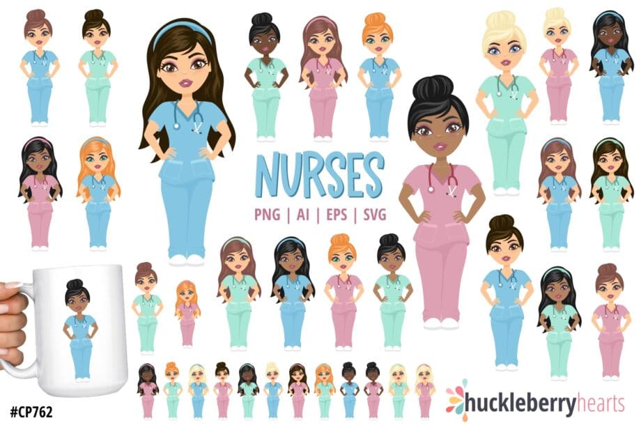 Assorted woman nurses clipart and svg files