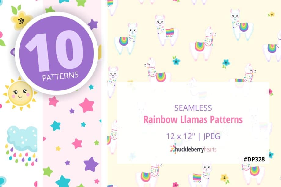 Assorted Rainbow Llama Seamless Pattern Images