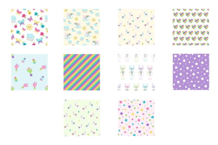 Rainbow Llamas Patterns | Cute Llamas JPEG Set