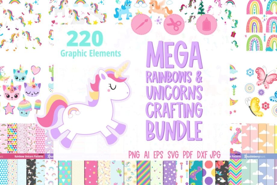 Rainbows and Unicorns Clipart and Vectors Bundle