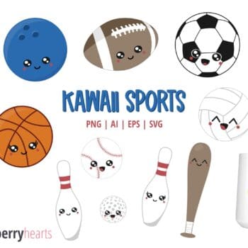 Kawaii Sports Clipart and SVG set