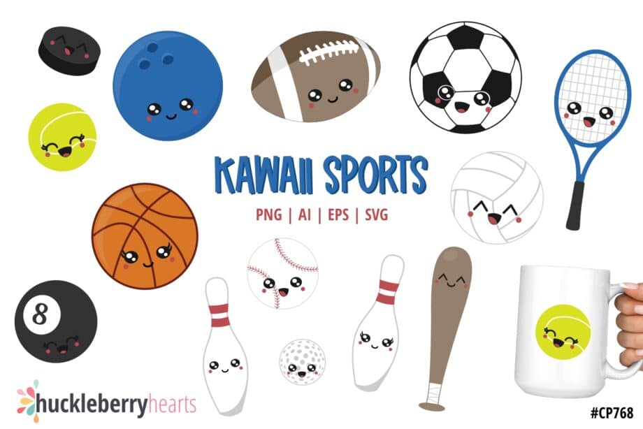 Kawaii Sports Clipart and SVG set