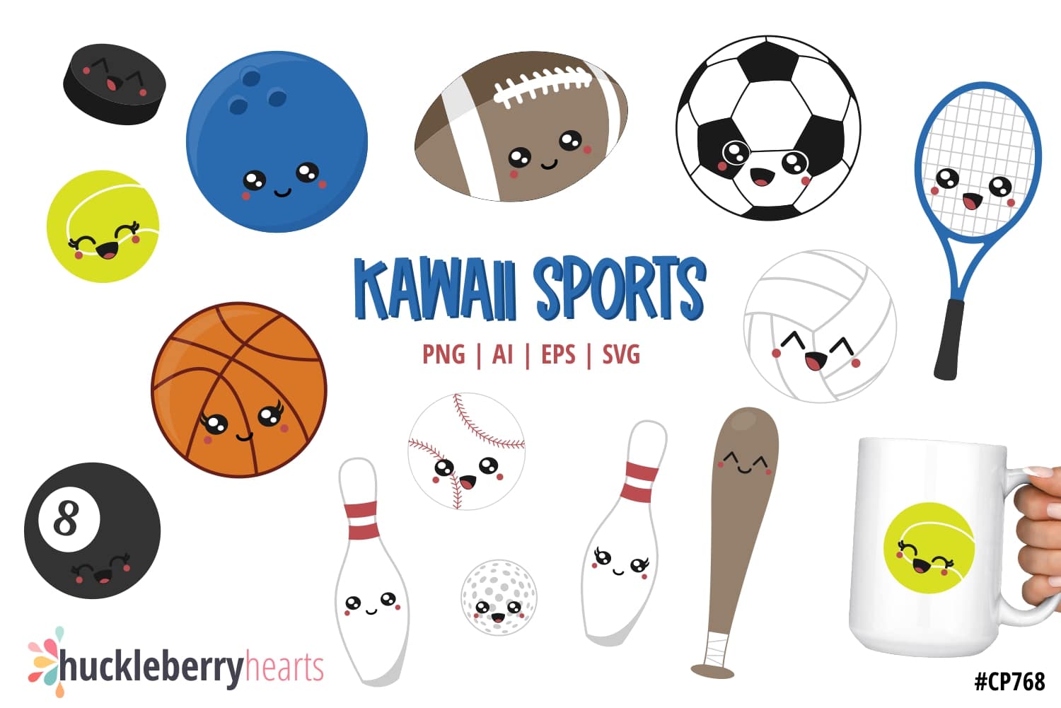 Kawaii Sports Clipart and SVG set