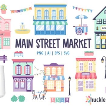 Assorted Market Buildings Clipart and Vector Set