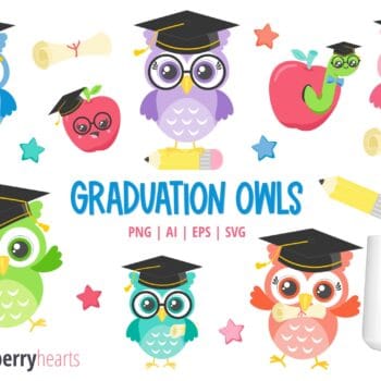 Assorted Graduation Owls Clipart and Vector Set