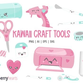 Assorted Kawaii Crafting Tools Clipart and Vectors