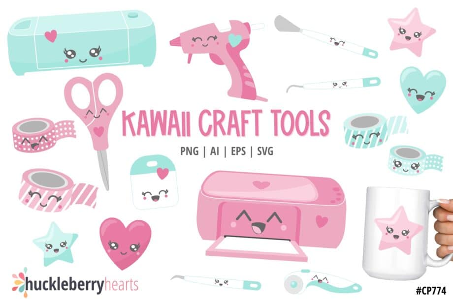 Assorted Kawaii Crafting Tools Clipart and Vectors