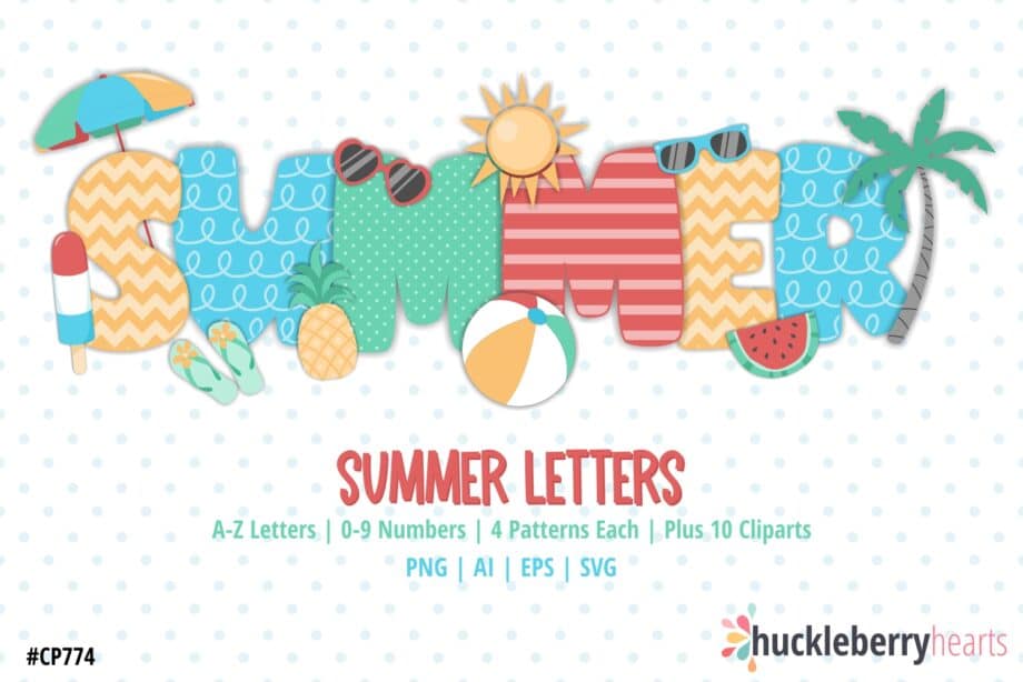 Assorted Summer Alphabet Letters Clipart and SVG