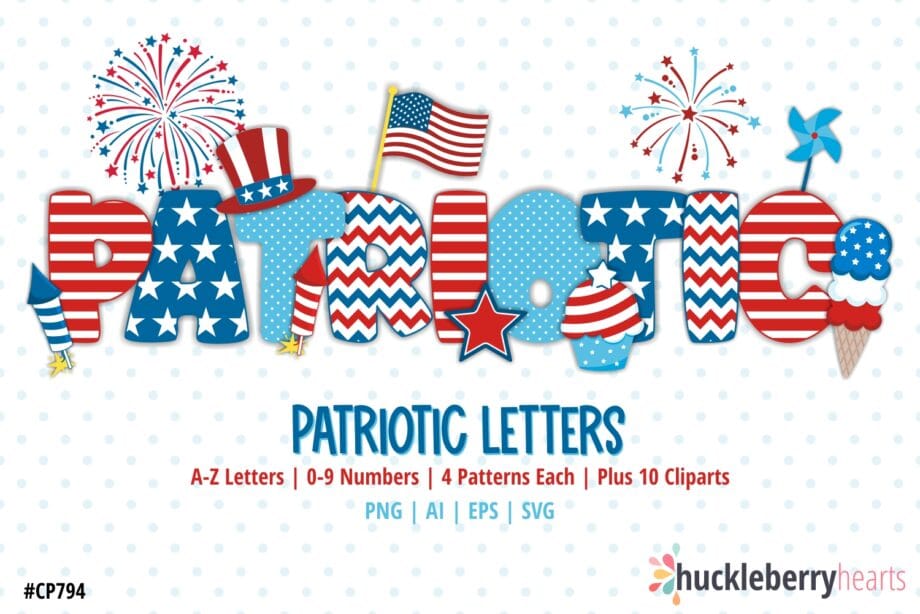 Patriotic themed clipart and svg alphabet letters
