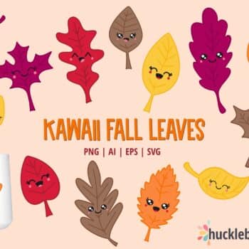 Kawaii Fall Leaves Clipart and Vector Set