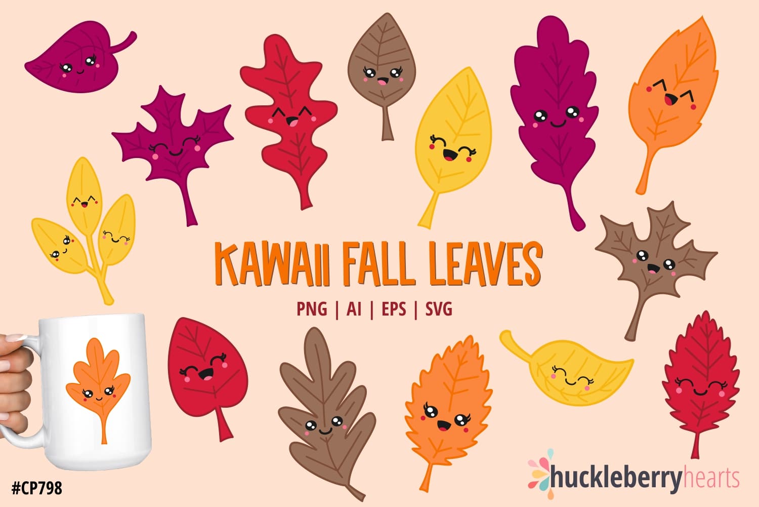 Kawaii Fall Leaves Clipart and Vector Set