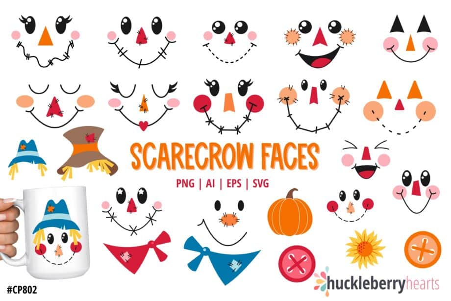 Scarecrow Faces Clipart | Fall Scarecrow SVG Set