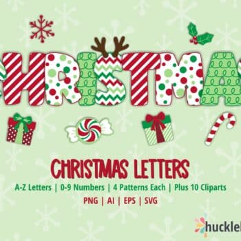 Christmas Themed Alphabet Letters Clipart and SVG Set