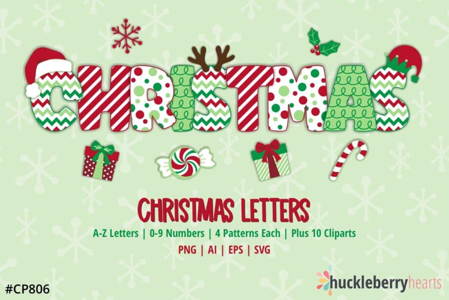 Christmas Themed Alphabet Letters Clipart and SVG Set