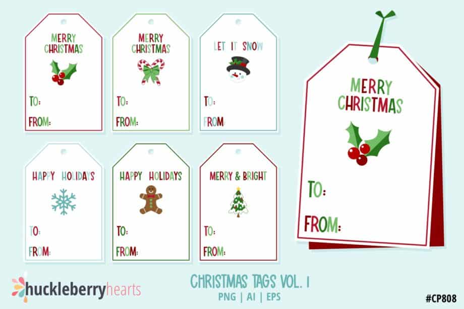 6 Assorted Printable Christmas Gift Tags Set