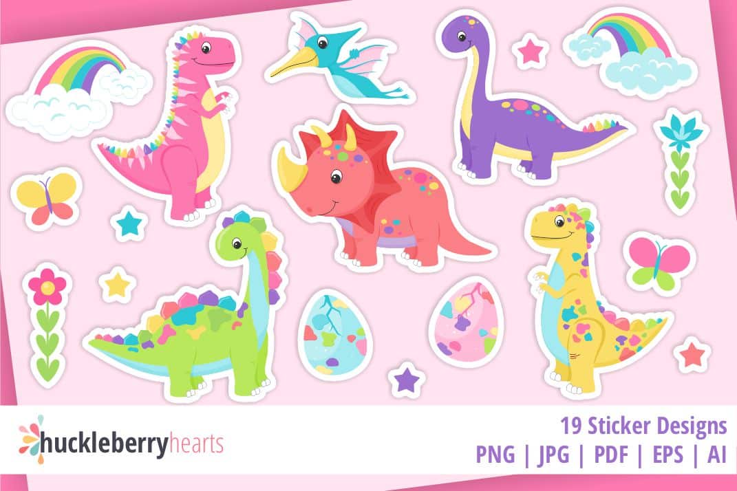 Rainbow Dinosaurs Sticker Bundle