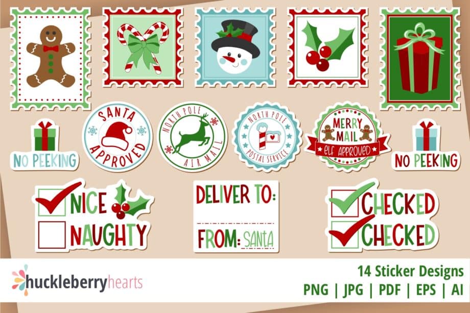 Assorted Santa Mail Chrismtas Printable Sticker Set