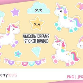 Assorted Unicorn Printable Sticker Bundle