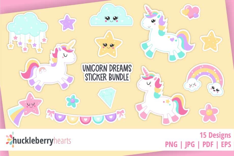 Assorted Unicorn Printable Sticker Bundle