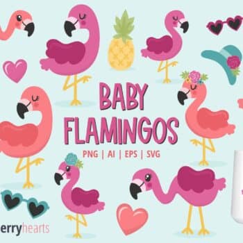 Cute Baby Flamingo Clipart and SVG Set