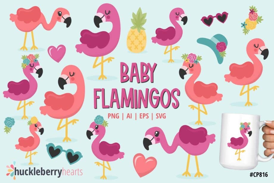 Cute Baby Flamingo Clipart and SVG Set