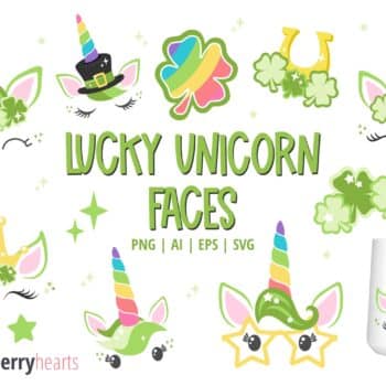 Assorted St Patricks Day Unicorn Faces Clipart and Vector Set